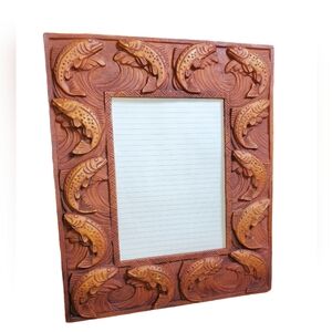 Vintage Fisherman Brown Resin Fish Motif 5"X7" Table Top Photo Frame 11"X9'X0.5"